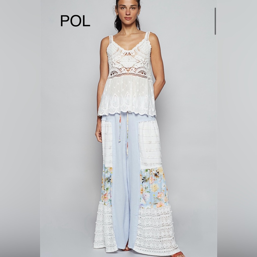 BPB13-1💙POL pristine blue wide leg pants socks/floral lace inset+elastic waist! - Picture 7 of 8